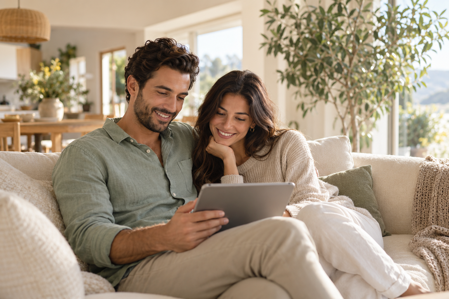 A couple sharing a relaxed moment together at home